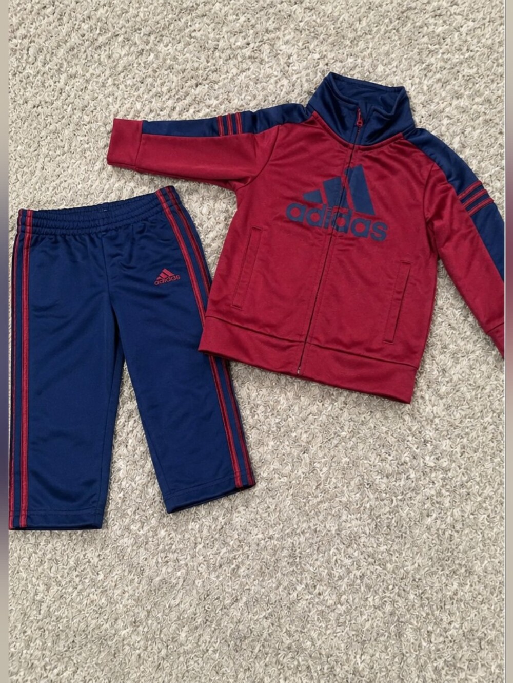 Adidas Toddler 2-Piece Track Suit Set | Burgundy & Navy | Size 24 Months